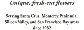 Unique, fresh-cut flowers -- Serving Santa Cruz, Monterey Peninsula, Silicon Valley, and San Francisco Bay areas since 1982.